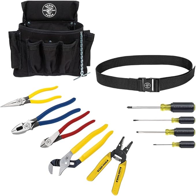 Klein Tools 92911 Tool Kit, Apprentice Tool Set , 4 Pliers, Wire Stripper and Cutter, 4 Screwdrivers, Belt and Pouch, 11-Piece