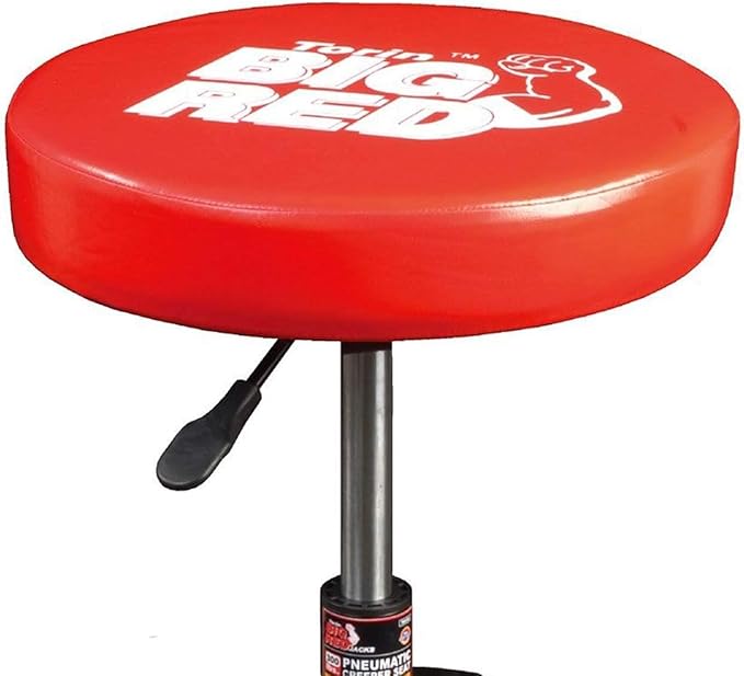 BIG RED TR6350 Torin Rolling Pneumatic Creeper Garage/Shop Seat: Padded Adjustable Mechanic Stool with Tool Tray Storage, Red Large