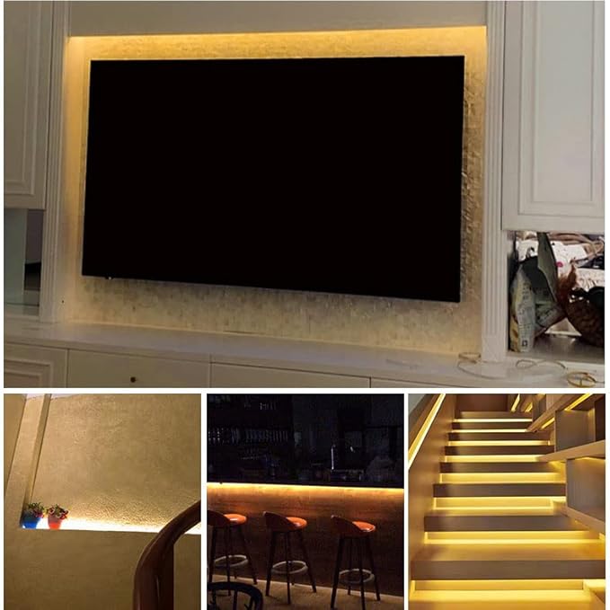 LED Under Cabinet LED Strip Motion Sensor, Battery Powered Bed Stairs Wardrobe Lamp Tape, Waterproof 5V LED Closet Smart Night Strip Light (3M, Cold White)