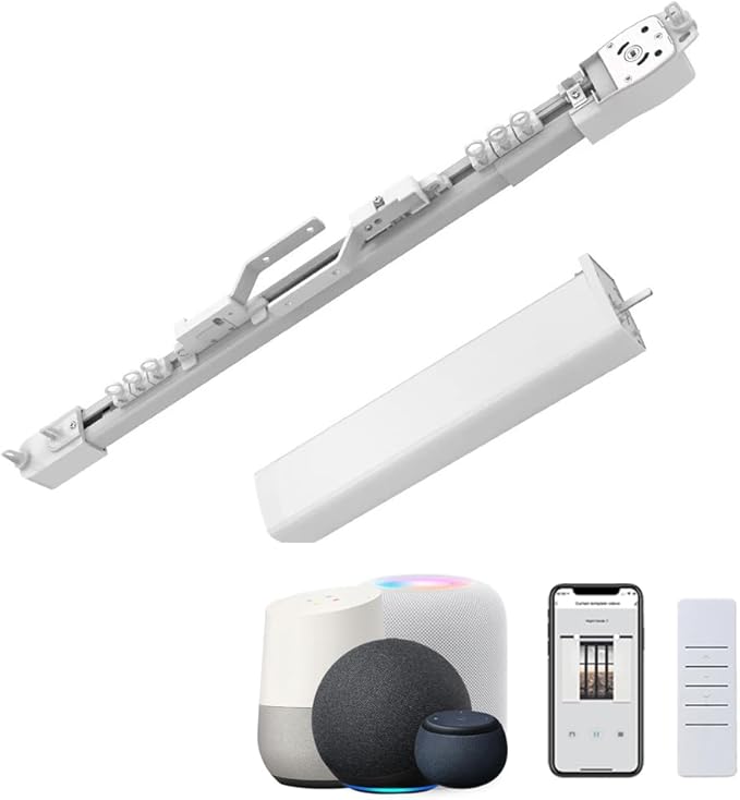 Matter over WiFi Smart Curtain Motor with Retractable Track, 2.5N.m High Torque Automatic Drapery Opener, Compatible with HomeKit, Alexa, Google Home (1.8-3 meters (70.8-118.1 inches) Adjustable)