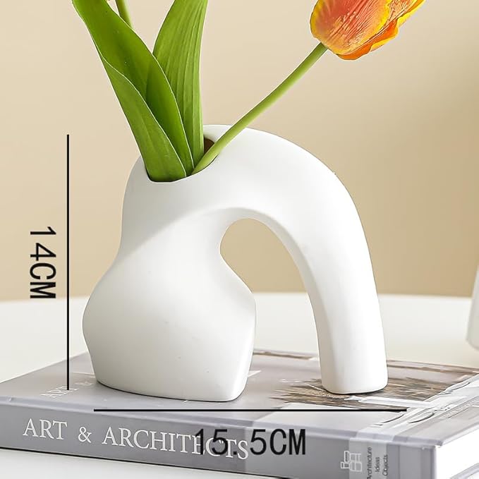 Nordic Style Ceramic Vase Set, Luxury Artistic Flower Arrangement for TV Cabinet and Entryway, Modern Minimalist Home Decor Accents(Type A White)