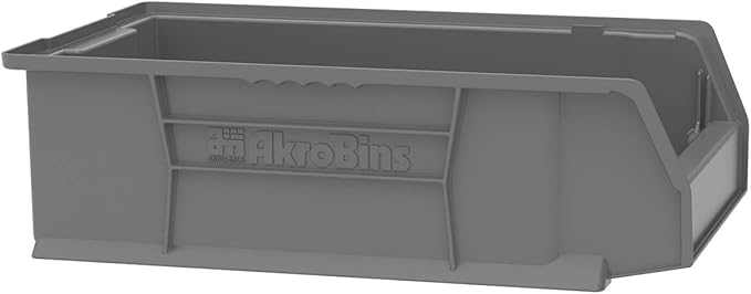 Akro-Mils 30280 Super-Size AkroBins Plastic Storage Bins, Space-Saving Stackable Bins for Garage, Classroom, Warehouse Organization, 20" L x 12" W x 6" H, Grey, 4-Pack