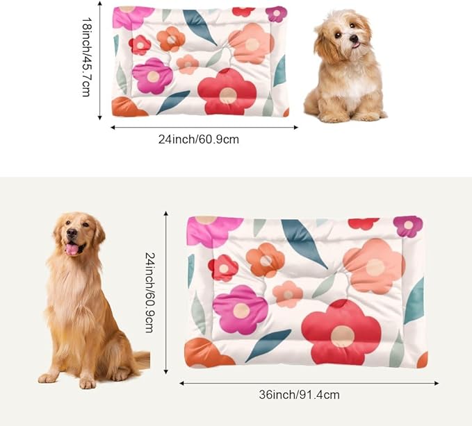 Retro Botanical Floral Dog Beds and Furniture Mat for Dogs Kennel Pads Dog Crate Bed Washable Non-Slip Beds for Crates Washable Camo Bed Mat Kennel Pillow Indoor Outdoor 36X24 Inch