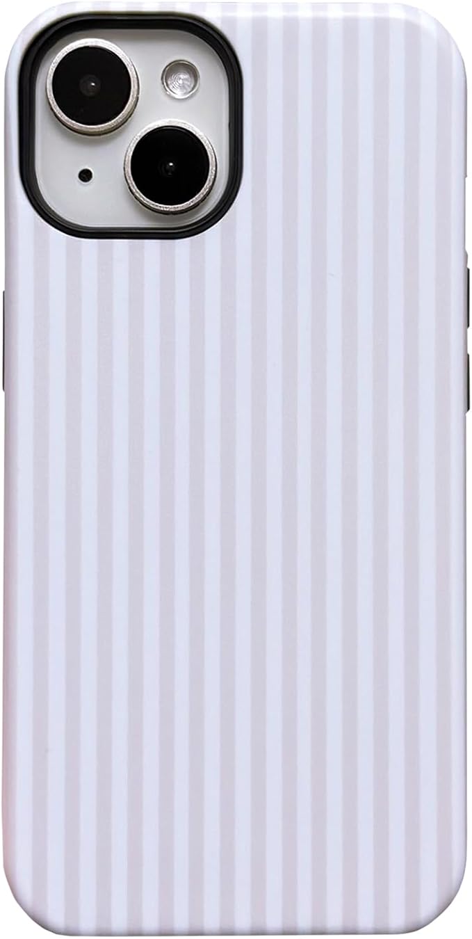 for iPhone 15 Case Striped Cute Aesthetics Phone Case Trendy Protective Shockproof Cover for iPhone 15 White