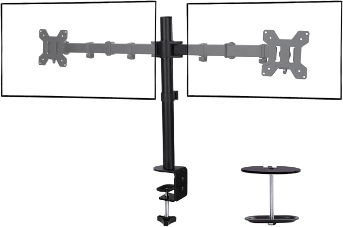 Black Dual Monitor Arm Mount for 13-27 Inch Screens | Ultrawide Screens Up to 34 inch Fully Adjustable Stand with C-Clamp/Grommet Base Max VESA 100x100 Each Screen Capacity 22lbs