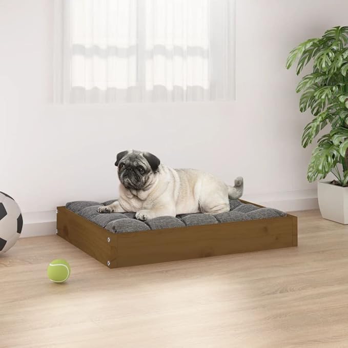 Solid Wood Pine Dog Bed, Solid Wood Pet Bed, Small Pet Furniture Cat & Dog Bed Frame, Honey Brown 24.2"x19.3"x3.5",-548