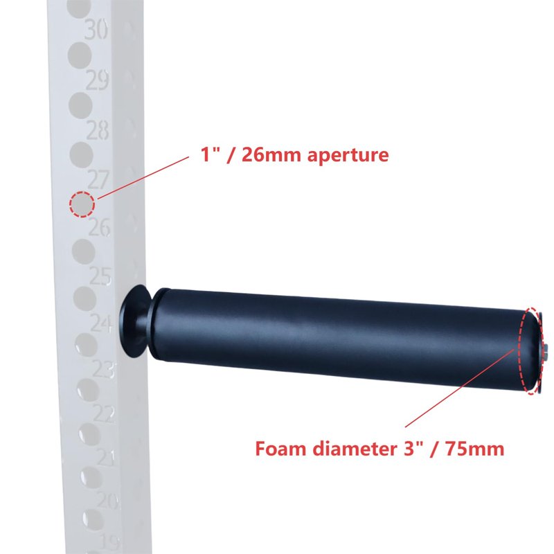 Single Leg Squat Roller/Nordic Hamstring Curl for Power Rack Attachments, Bulgarian Split Squat for Workout Esquipment Home Gym Accessories (Foam Diameter 3" / 75mm ，1" / 26mm Aperture)