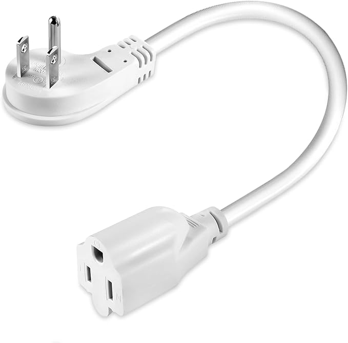 1875W Short Extension Cord,15A 14AWG Low Profile Flat Plug Heavy Duty Extension Cord Outlet Saver 3-Prong Grounded Power Extension Cable (White 1 Feet)
