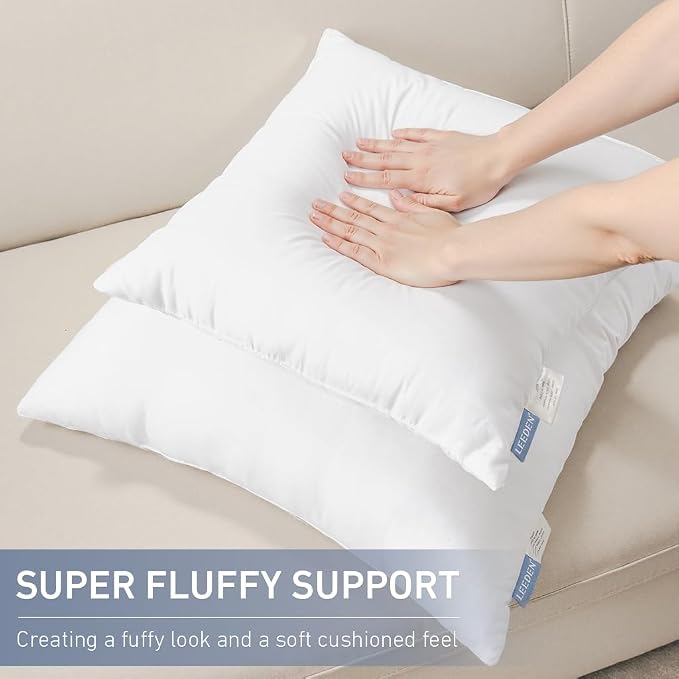 Leeden 22 x 22 Pillow Inserts Set of 2, Plush Down Alternative Decorative Throw Pillow Inserts for Couch, Sofa & Bed, Square Cushion Inserts for Home Decor