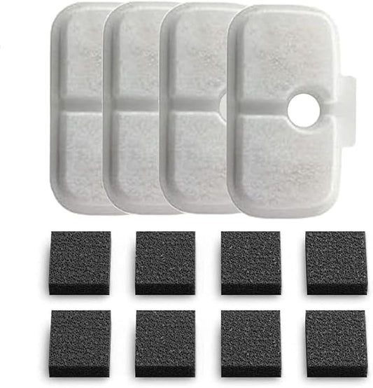Cat Water Fountain Filter 4 Pack Filters+8Sponges,Pet Fountain Filter Replacements Set,Cat Fountain Filters Replacement Kit for Petlibro (White, 4pack)