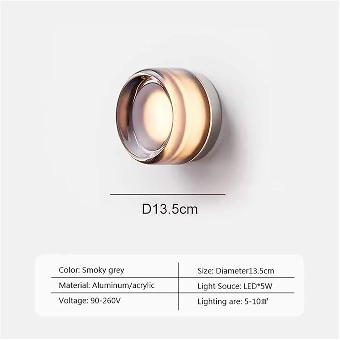 Modern LED Wall Lamp - Amber Jelly Sconces for Living Room, Corridor, Study & Dining Room - Smokey Grey Fixture - Stylish Home Decor Lighting