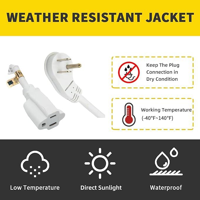Flat Plug Indoor Extension Cord, UL Certified, 14 Gauge 10FT White 3 Prong Heavy Duty, 14/3 SJTW 15A Power Cord for Lights, Appliances, Home