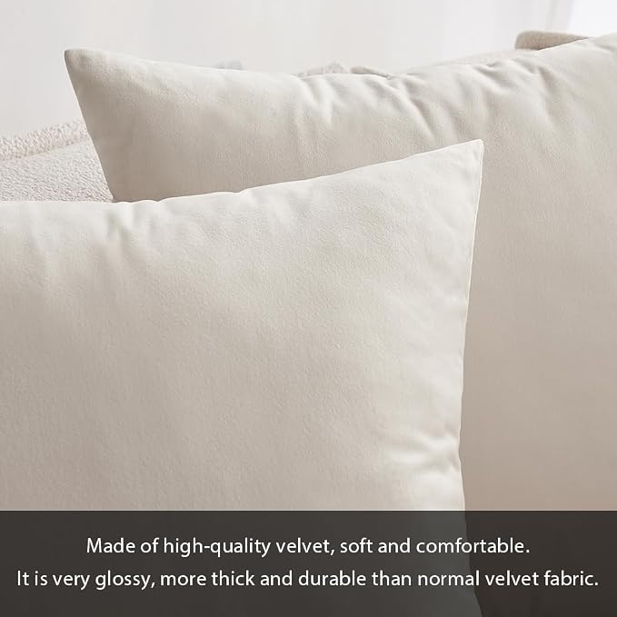 MIULEE Velvet Throw Pillow Covers 18x18 Inch Pack of 2 Cream White | Soft Solid Decorative Pillow Covers, Modern Luxury Home Decor, for Couch Chair Sofa Bedroom Livingroom