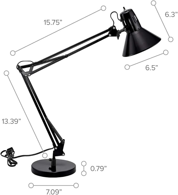 Bostitch Office VLF100D Swing Arm Desk Lamp, Metal, 36" Reach with Multi-Joint Adjustment, Includes Replaceable LED Bulb (VLF), Black