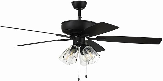 Craftmade P104FB5-52FBGW Pro Plus 52" Ceiling Fan with LED Lights & Pull Chain, 5 Reversible Flat Black/Greywood MDF Blades, Flat Black