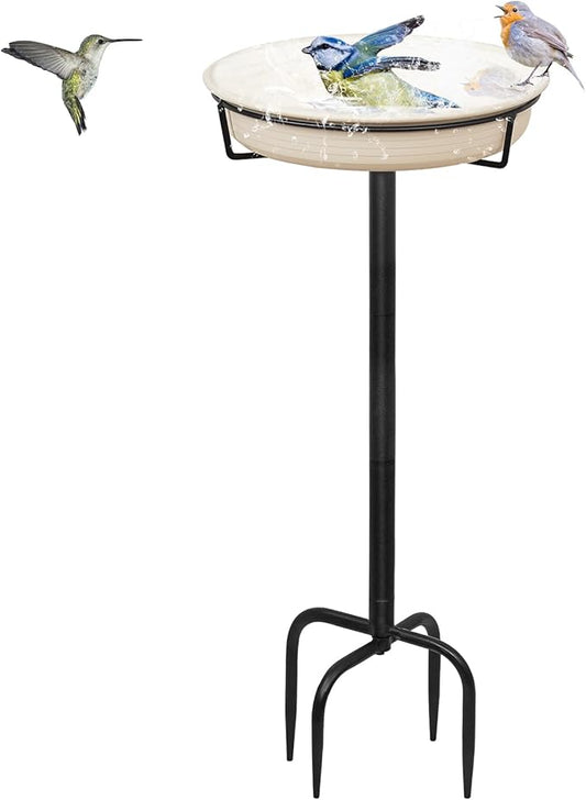 Bird Baths for Outdoors Heavy Duty, 35.5in Detachable Birdbaths for The Garden Clearance, Bird Bath Bowl Spa & Birdfeeder with Metal Stake Stand for Outdoors Garden, 4 Spiky Feet (C)