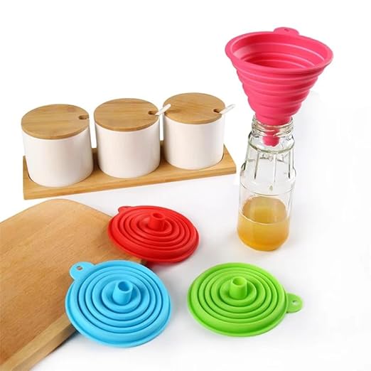Small funnels for Kitchen use Filling Bottles, Small and Large Kitchen Gadgets Accessories Foldable Silicone Collapsible Funnels Set 4 Pack