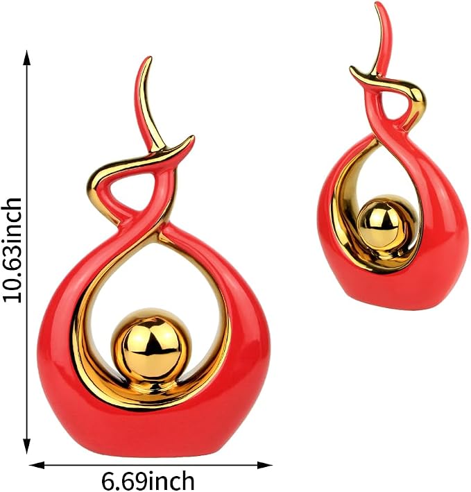 Norrclp Home Decor Modern Abstract Art Ceramic Statue Table Decorations for Dining Room Living Room Office Centerpiece (Red and Gold, Small)