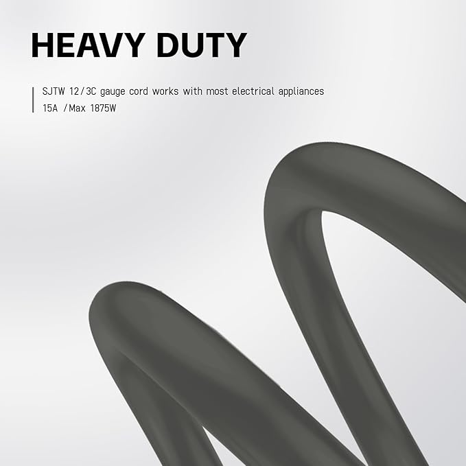EP 6 Ft Lighted Outdoor Extension Cord - 12/3 SJTW Heavy Duty Grey Extension Cable with 3 Prong Grounded Plug - Power Cord for Lawn, Garden, Appliances