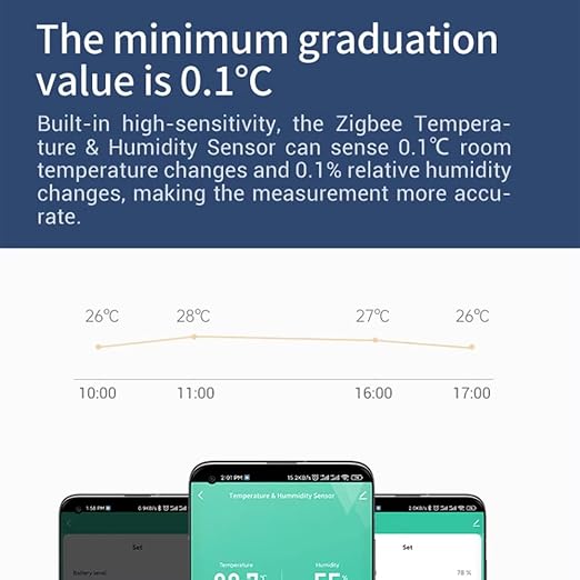Haozee Zigbee Temperature and Humidity Sensor, Zigbee hub Required, for Remote Monitoring and Home Automation, Compatible with Home Assistant,SmartThings, Hubitat