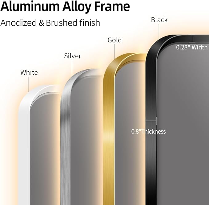 40 x 32 Gold LED Bathroom Mirror, Metal Framed Rounded Corner Rectangle Backlit Mirror Bathroom, Anti-Fog, 3-Color Stepless Dimmable Lighted Mirror, Motion Sensor Lights, Memory Function