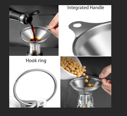 3PCS Kitchen Funnels Set,Stainless Metal Funnel for Filling Bottles - Tiny Small Medium Large for Essential Oils,Spice, Cooking,Powder,Flask，Perfume,Dry Ingredients Powde (Silver)