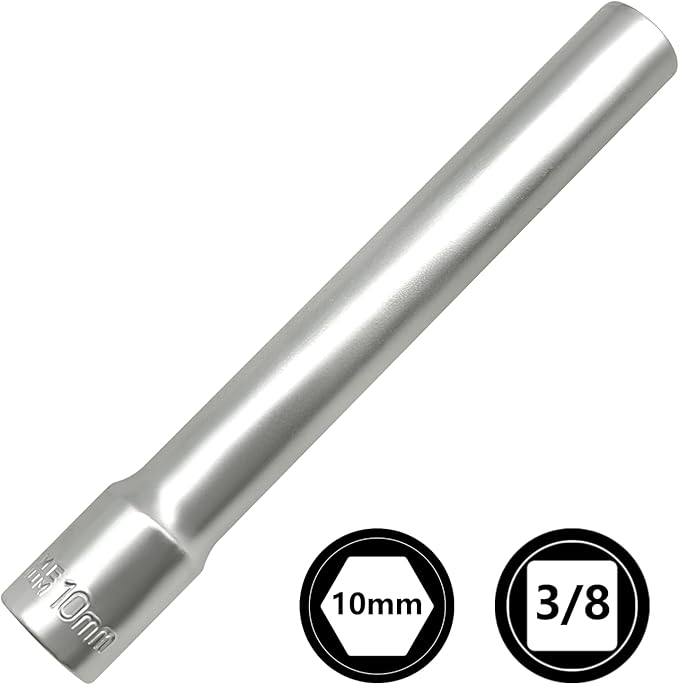 ZKTOOL 7PC 3/8-Inch Drive Deep Metric Socket Set, 8-14MM Extra Long Deep 120MM with 1/2'' and 3/8'' adapter