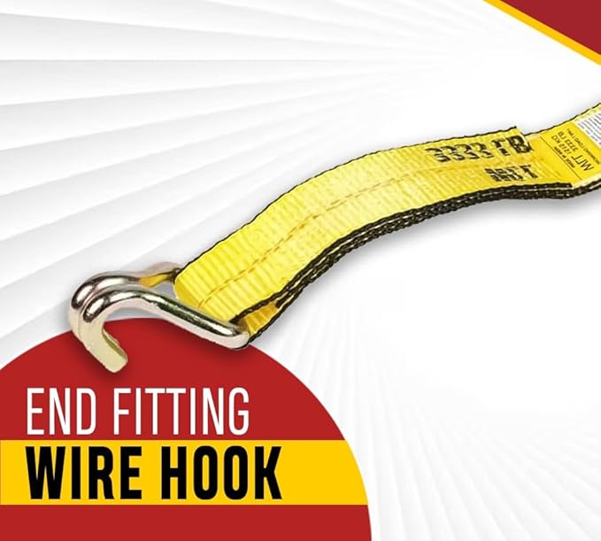 Mytee Products 10 Pack 2 Inch x 50 FT Heavy Duty Ratchet Straps with Double J Hooks | 10,000 lbs. Breaking Strength Yellow Tie Down Straps w/Wire Hooks for Industrial Use, Trailers, Truck & Cargo.