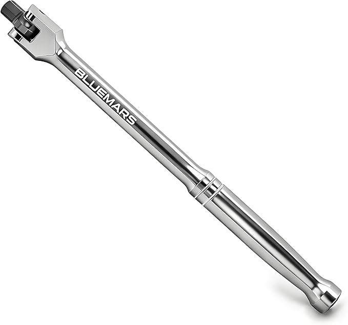 BLUEMARS 3/8-Inch Drive Breaker Bar with Secure Locking Ball, 10 Inches Long, Nut Breaker Bar, Rusted Bolt Remover, 180-Degree Rotatable Cr-Mo High-Torque Head w/Drop-Forged Cr-V Steel Construction