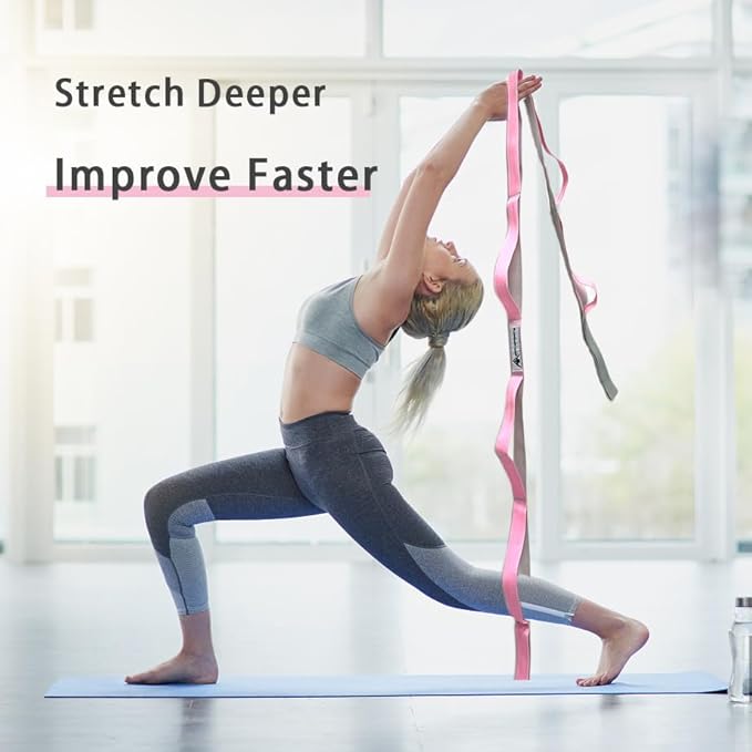 Stretching Strap Yoga Strap with Loops, Stretch Straps for Physical Therapy, Non-Elastic Exercise Strap for Pilates, Dance and Gymnastics with Workout Guide