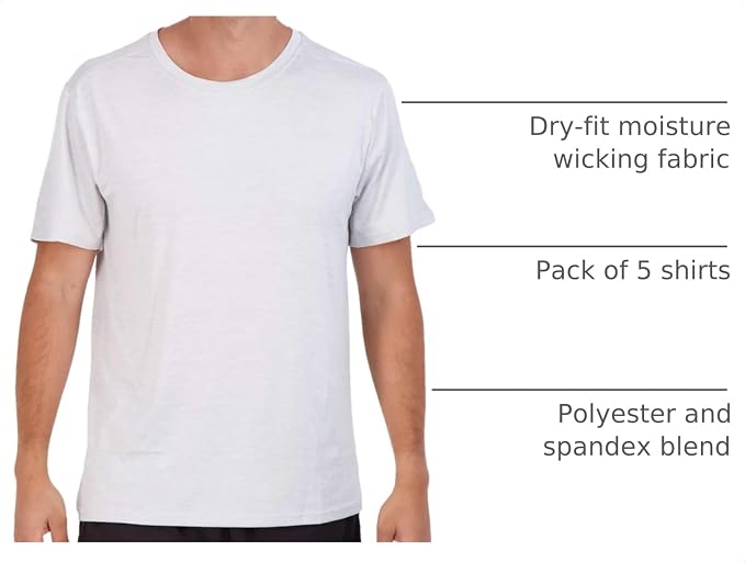 5 Pack Men's Dry Fit Short Sleeve T-Shirt Gym Workout Athletic Running Tee | Cooling, Moisture-Wicking, Crew Neck, Quick-Dry, Breathable, Active, Exercise, Fitness, Basketball, Cycling, Hiking, Tennis