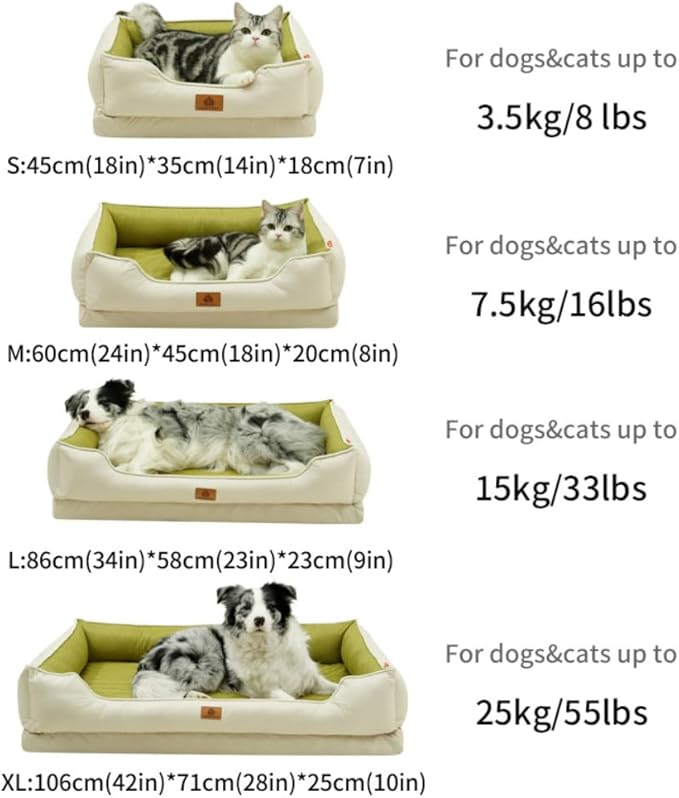 Large Dog Bed with Removable Washable Cover & Bolsters - Waterproof, Non-Slip Pet Sofa for Big Dogs(Yellow,34 * 23 * 9in)