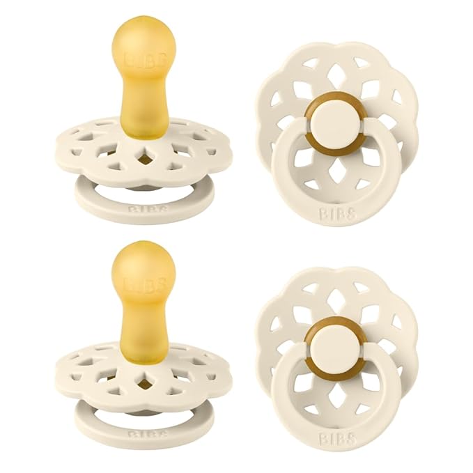 BIBS Boheme Pacifier 4-Pack. BPA Free Dummy Pacifier, Round Nipple. Natural Rubber Latex, Made in Denmark, Size 2 (6-18 Months), Ivory