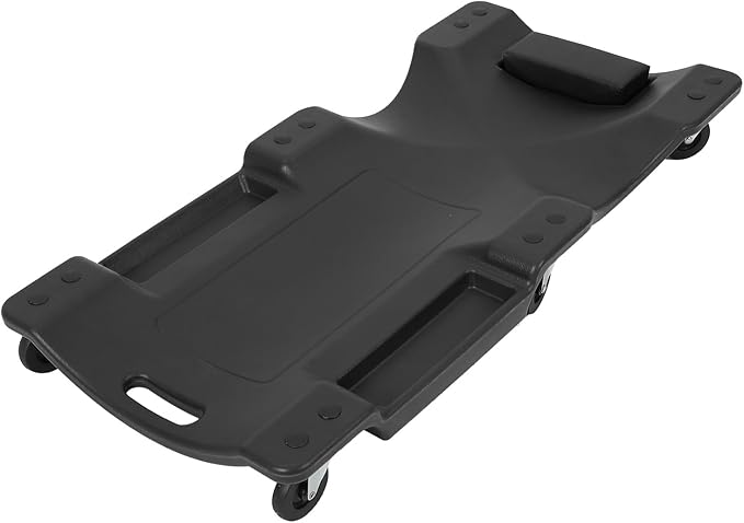 Garvee 40" Plastic Rolling Automotive Garage/Shop Creeper,350 Lbs Blow Molded Ergonomic HDPE Body Low Profile Mechanic Creeper with Padded Headrest, Dual Tool Trays and 6 Casters