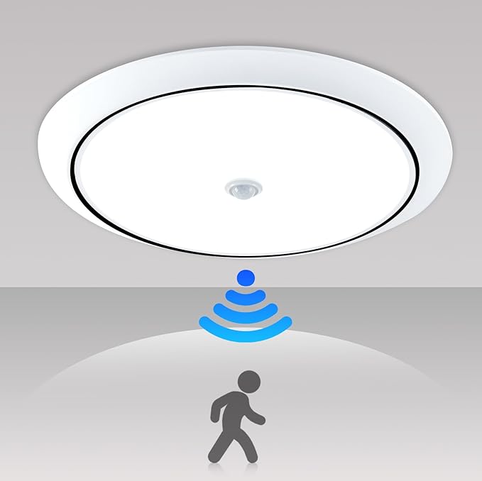 Motion Sensor LED Ceiling Light, 9 Inch Flush Mount Ceiling Light 6500K Closet Lights, Motion Sensor Light Indoor for Stair Closet Porch Hallway Laundry (12W)