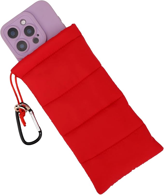 Lyreh Thermal Phone Pouch, Down Cotton Warm Phone Case Cover Bags with Buckle Prevents Freezing & Overheating Protector Cellphone Pouch Ideal for Outdoor Camping Hiking Skiing (Red)