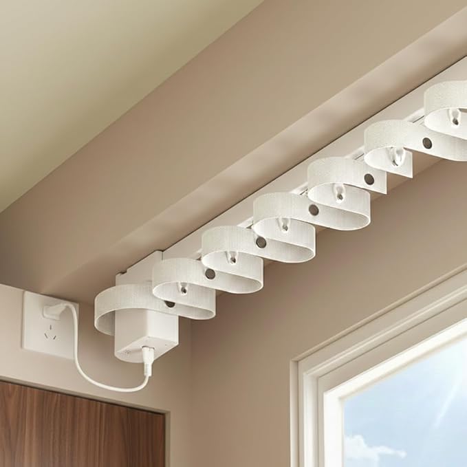 Motorized Curtain Track for Ripple Fold S-Wave Curtains, Pre-Assembled Automatic Curtain Opener with Remote, Mini Dry Contact Smart Electric Curtains System, 1.8N.m (3.0 meters (118.1 inches))