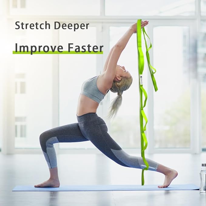 Stretching Strap Yoga Strap with Loops, Stretch Straps for Physical Therapy, Non-Elastic Exercise Strap for Pilates, Dance and Gymnastics with Workout Guide
