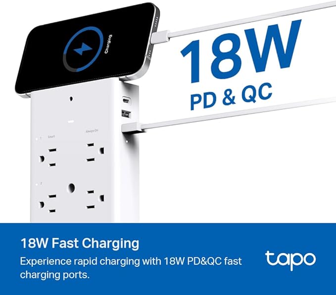 TP-Link Tapo Smart Plug Outlet Extender, Surge Protector, 18W Fast Charging, 3 Individual Smart Outlets, 1x USB-C & 2X USB-A, Smart Night Light, Works w/Apple HomeKit, Alexa & Google Home, Tapo P306