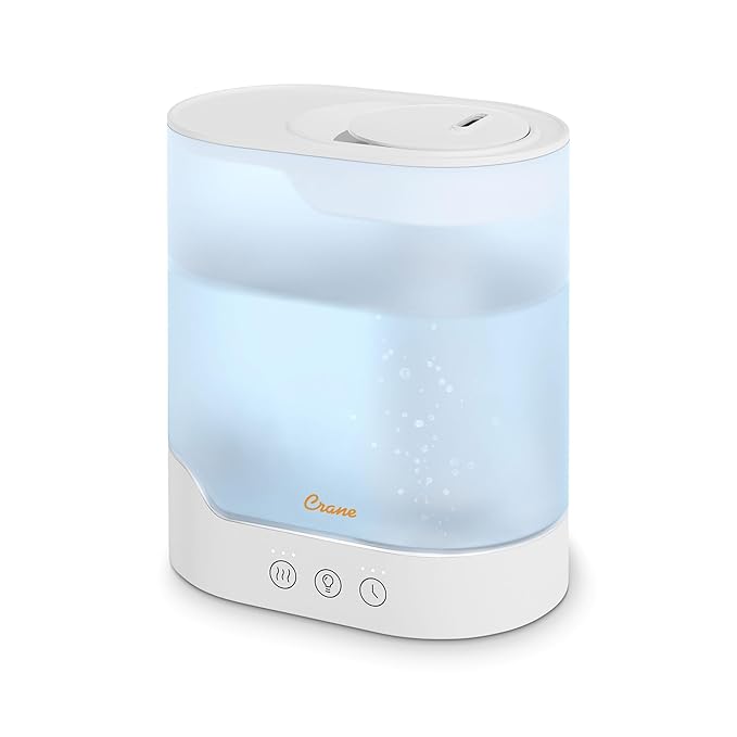 Crane 0.7 Gallon Top Fill Cool Mist Humidifier and Aroma Diffuser, with Color-Changing Night Light and Aroma Diffuser Function, Humidifier For Bedroom, Office or Nursery