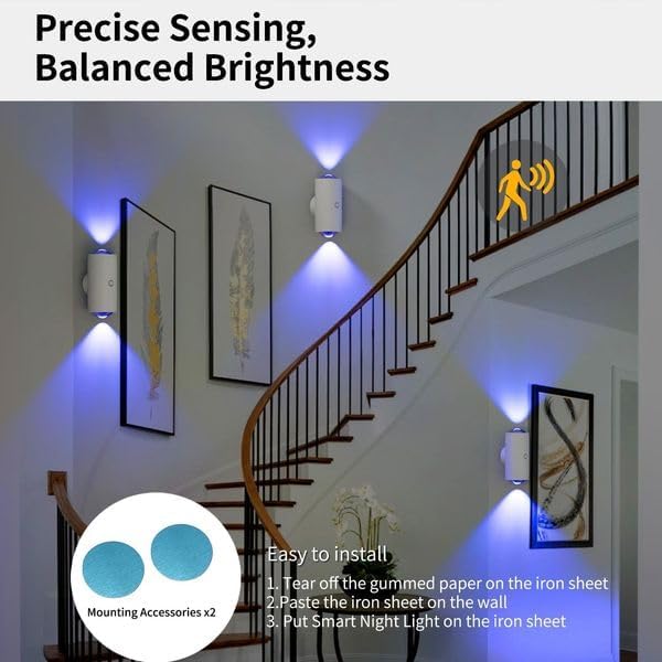 Rechargeable LED Wall Lamp Magnetic Motion Sensor Dimmable Stick on Night Light for Bedroom Closet Under Cabinet Lighting (2, Black)