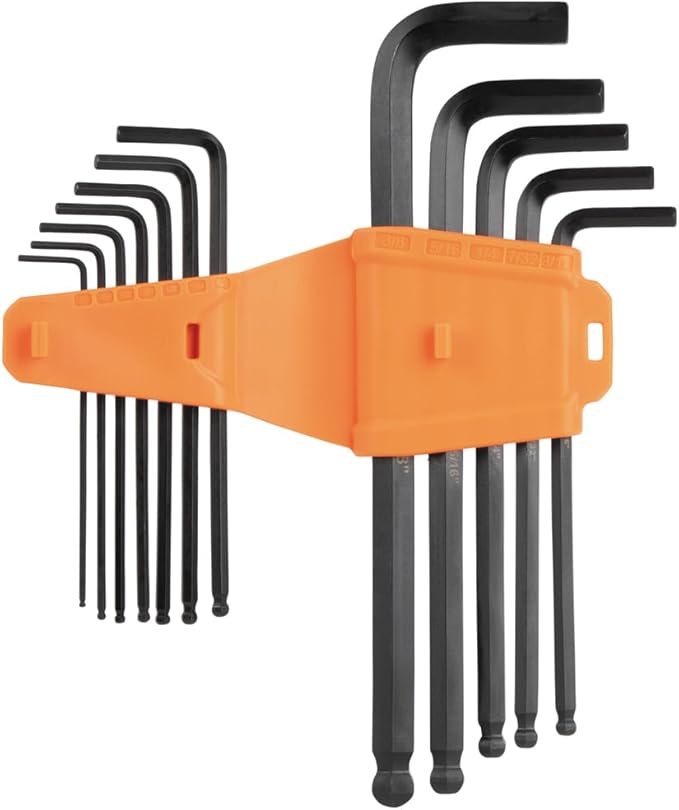 KLEIN TOOLS BLS22 22-Piece Long Ball-End Hex Key Wrench Set, SAE and Metric, Heat-Treated, L-Style, 1/16-Inch to 3/8-Inch and 1.5mm to 10mm