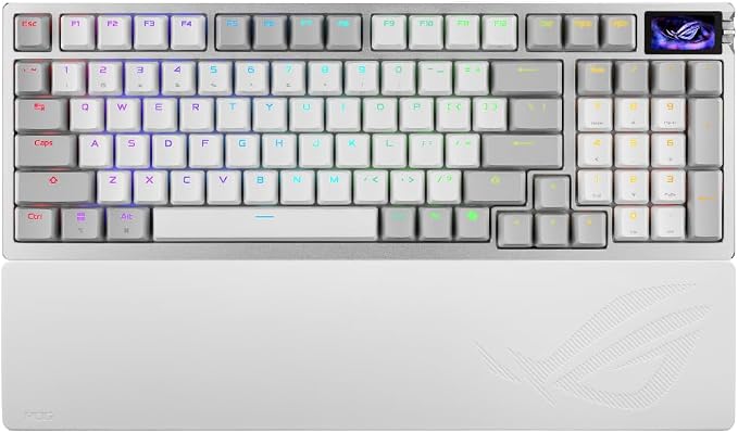 ASUS ROG Azoth 96 HE Wireless Hall Effect Gaming Keyboard – 96% Full-Size, Tri-Mode, Hot Swappable Magnetic Switch, Rapid Trigger, Speed Tap, 8K Hz Polling, Color OLED Screen, ABS Keycaps – White