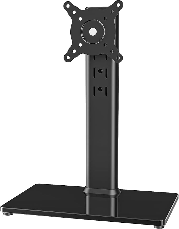 Single LCD Computer Monitor Free-Standing Desk Stand Mount Riser for 13 inch to 32 inch screen with Swivel, Height Adjustable, Rotation, Vesa Base Stand Holds One (1) Screen up to 77Lbs(HT05B-001))