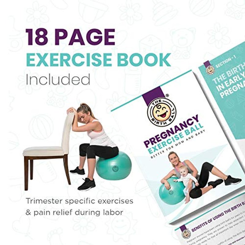 The Birth Ball - Birthing Ball for Pregnancy & Labor - 18 Page Pregnancy Ball Exercises Guide by Trimester - Non Slip Socks - How to Dilate, Induce, & Reposition Baby for Mom 65cm