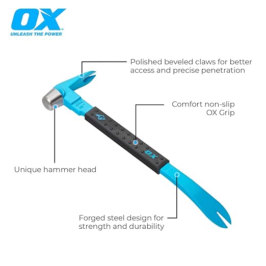 OX Tools OX-P083010 10" Cats Paw Pry Bar - Nail Puller Tool with Unique Hammer Head, Crowbar Rubber Grip, Polished Beveled Claws - Forged Steel Design for Strength and Durability