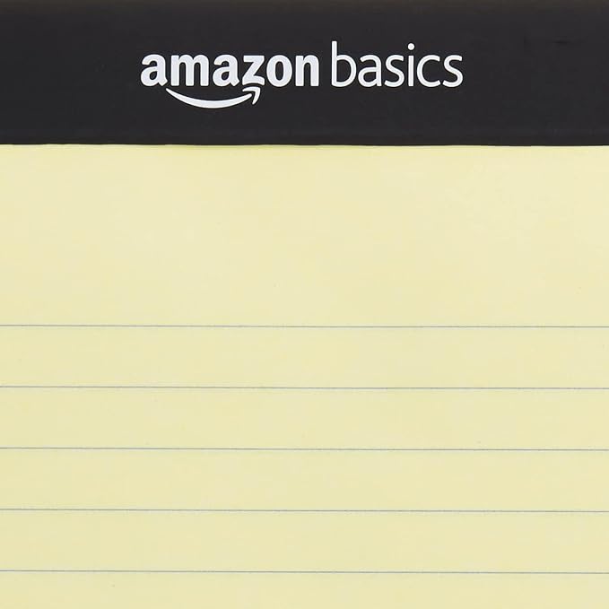 Amazon Basics Wide Ruled Lined Writing Pads, 8.5" x 11.75", Canary, 12-Pack of 50 Perforated Sheets, Sturdy Backing