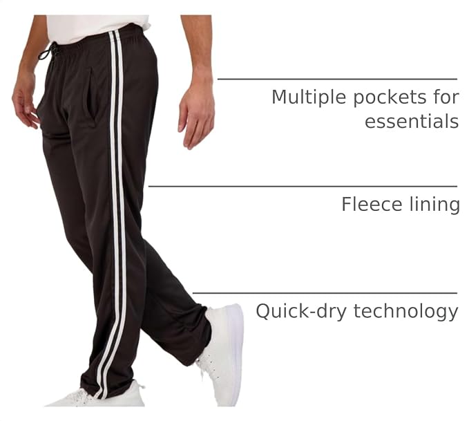 3 Pack Men's Mesh Open Bottom Sweatpants Active Athletic Workout Gym Pocket | Available in Big & Tall, Uncuffed, Elastic Waistband, Drawstring, Straight Leg, Running, Jogging, Exercise, Training, Sports