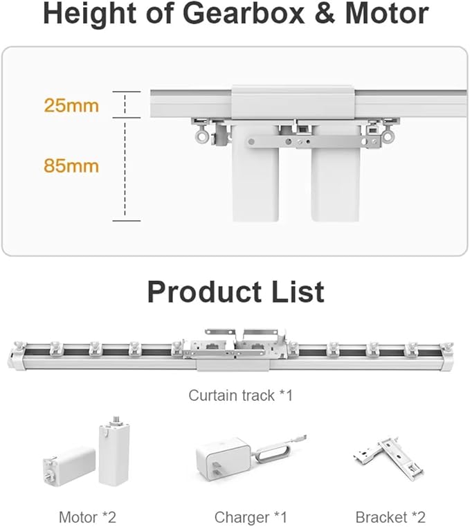 ZigBee 3.0 Dual Motor Smart Curtain Track System, Ripple Fold Electric Drapery Rods, Independent Left Right Control Day Night Curtains, 1.2N.m Mini Automatic Opener (2 meters (78.7 inches))