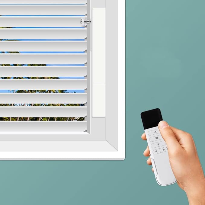 Blindsmart Plantation Shutters Motor, Smart Electric Motor Automatic Opener for Plantation Shutters for Interior Windows, USB Rechargeable Driver for Window Shutters (Remote Version, with Solar Panel)